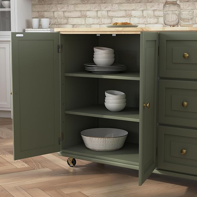 Homestyles Mobile Kitchen Island Cart with Wood Top and Dropleaf Breakfast Bar, 18" D x 53.5" W x 36" H, Green - Image 10