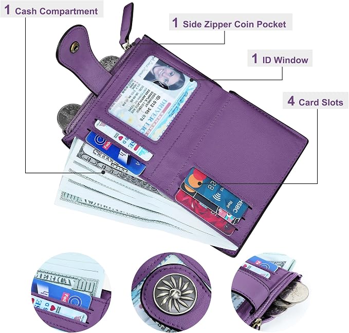 Tipmile Small Wallet for Women Bifold RFID Blocking Card Holder Leather Wallets with Zipper Coin Pocket - Image 2