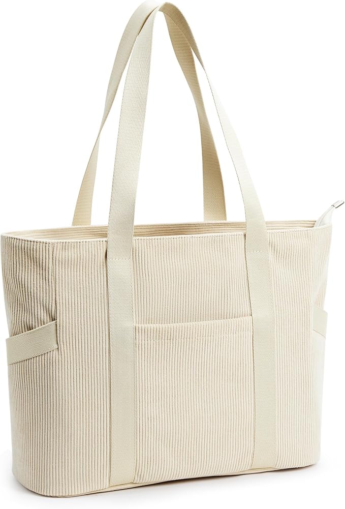 Tote Bag for Women, Casual Hobo Handbags with Compartments | Water Repellent Corduroy Large Capacity Fits 15.6" Laptop Zipper Closure for Travel Work School by Unknown