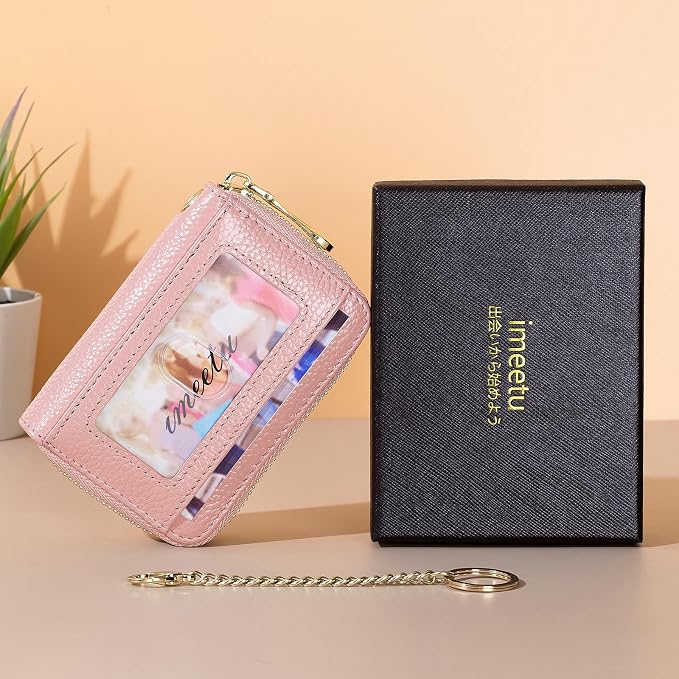 imeetu Rfid Credit Card Holder, Businese Card Case, Wallet for Women Men | Genuine Leather Card Wallet with id Window, Keychain & Double Zipper, Water-resistan Small Wallet with Gift Box, Daily Travel - Image 7