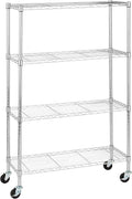 Amazon Basics 4-Shelf Adjustable Heavy Duty Storage Shelving Unit with Wheels, No-Tool Easy Assembly, Garage Shelving, Metal Wire Rack with Casters and Leveling Feet, 36" x 14" x 57.8", Chrome by AmazonBasics
