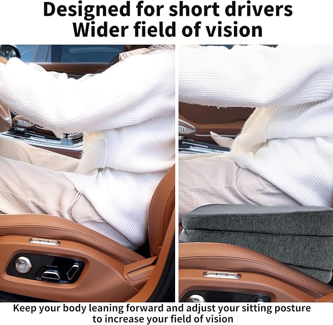 HOMBYS Adjustable Car Booster Seat for Short Drivers, 3 Heights for Different People, Adult Car Seat Cushions for Driving, Supportive Car Seat Pad for Lower Back Pain Reduce, (17"x13.8"x6.3", Grey) - Image 5
