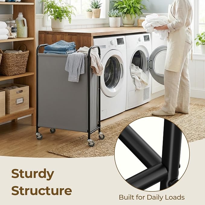 GRANNY SAYS Laundry Hamper, Slim Basket with Wheels and Handles, Grey, 80L | Heavy Duty Metal Frame, Silent Rolling Cart for Clothes in Bedroom, Bathroom, Dorm - Image 6