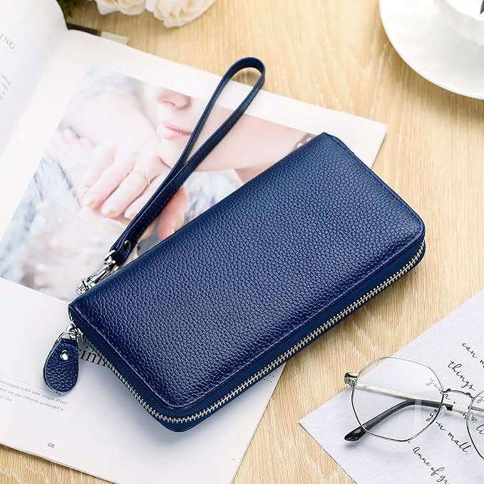 Moflycom Womens Wallet RFID Blocking Genuine Leather Zip Around Wallet Clutch Wristlet Travel Long Purse for Women - Image 6