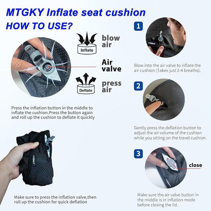 Sondor Travel Cushion,Portable & Adjustable Airplane seat Cushion for Long Flights,Inflatable Cushion for Wheelchair, Travel,Driving - Image 7