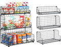 X-cosrack Stackable Wire Basket 3 Tier Countertop& Wall Mounted Metal Storage Basket for Kitchen Pantry Cabinet, Muti-functional Open Front Bin Organizer for Food Fruit Snack, Black by X-cosrack