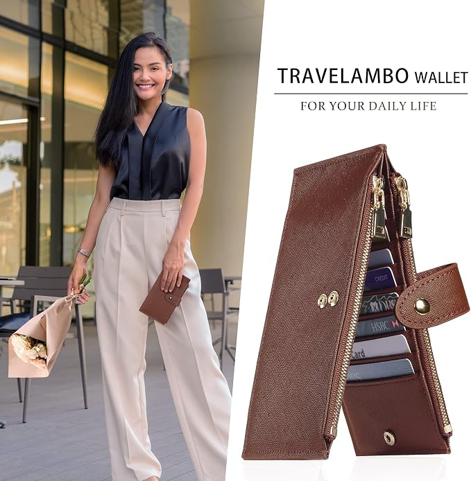 Travelambo RFID Wallet Women Large Size Bifold Multi Card Wallet Case with Zipper Pocke Credit Card Holder for Women - Image 5