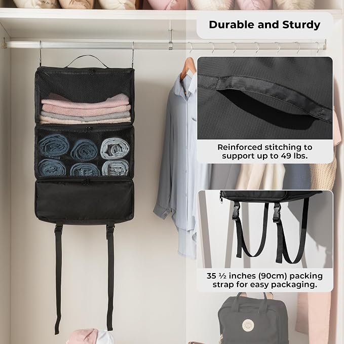 GRANNY SAYS Hanging Packing Cubes, Hanging Suitcase Organizer, XXL-Black | Portable Suitcase Organizer, Travel Packing Organizers, Compression Luggage Bags for Clothes, Carry on Closet Suitcase - Image 6
