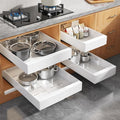 Seinloes 4 Pack Expandable Pull Out Cabinet Organizer 21" Deep with Raising Pad for Framed Cabinets,Upgrade 3 Slide Rails Slide Out Drawers,Roll Out Shelves Adhesive,Adjustable Width 9"-14.1" White by Seinloes