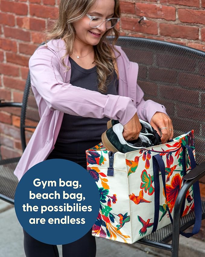 Blue Q Reusable Shoulder Tote Bag – Carry Everywhere Bag with a Hefty Zipper, Durable, Fun Design, 95% Recycled Material - Image 5