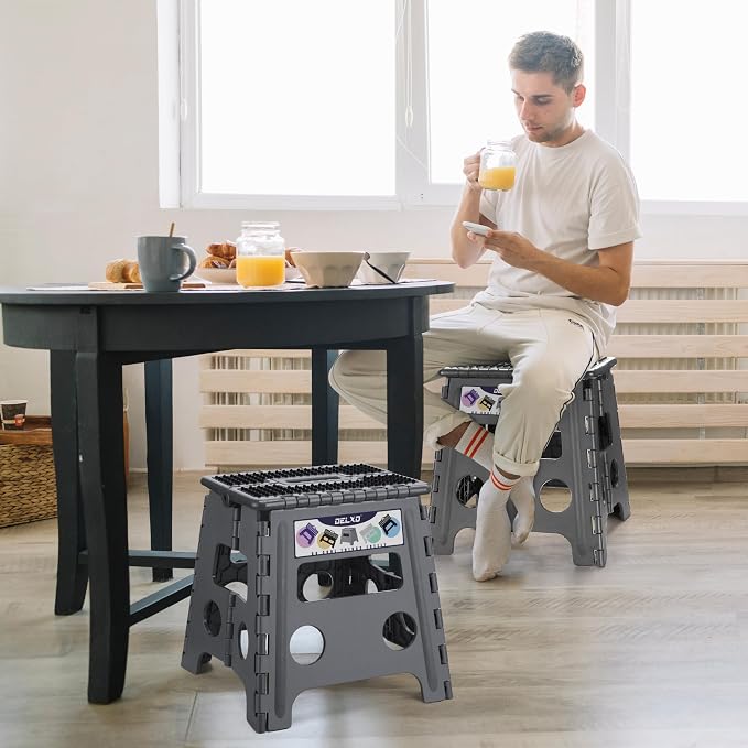 Delxo Folding Step Stool 13 Inch,300 Lbs Step Stool for Adults Dark Grey | Foldable Step Stool 13",Non-Slip Foot Stools with Handle,Lightweight Collapsible stools for Kitchen,Bathroom,Bedroom,Garden - Image 4