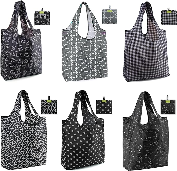 BeeGreen Reusable Shopping Bags for Groceries Reusable Gifts Bag - Grocery Bags Foldable 6 Pack Cute Holiday Cloth Bags With Handles - Large Tote Bag Bulk Heavy Duty Polyester Washable Geometry by BeeGreen