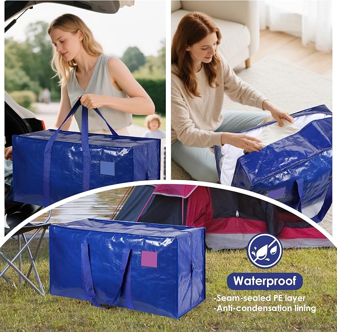 6 Pack Moving Bags with Full-Open Side Zipper, Extra Large 93L Heavy Duty Waterproof Foldable Storage Totes for College Dorm, Moving & Home Organization,Blue - Image 8