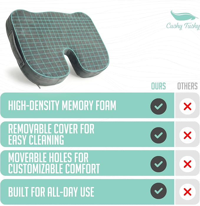 Premium Customizeable Seat Cushion, Gray | Moveable Holes, Customizable High Quality Foam, Relief for Lower Back, Sciatic, & Tailbone Pain - Image 6