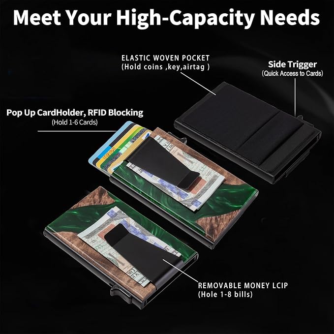 Slim Card Holder Wallet for Men, Minimalist RFID Blocking Pop Up Wallet, Smart Metal Business Card Case Holds 12 Cards, Money Clip, Front Pocket Wallet, Gifts for Men - Image 5
