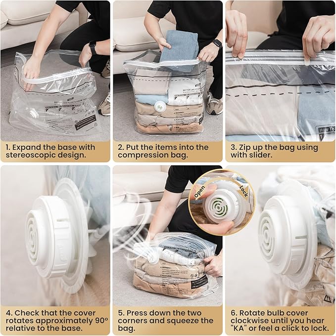 TAILI 10 Pack Cube Vacuum Storage Bags, Medium Size (25x19x11 inch), Clear | Vacuum Seal Bags for Clothing, No Pump Compression Packing Cube for Blanket, Baby Clothes, Space Saver for Home Storage - Image 4