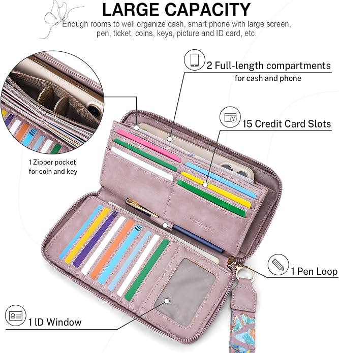 KITEVIUN RFID Wallet Women, Large Capacity Butterfly Cell Phone Clutch Purses Ladies Wristlet Wallets for Women - Image 4