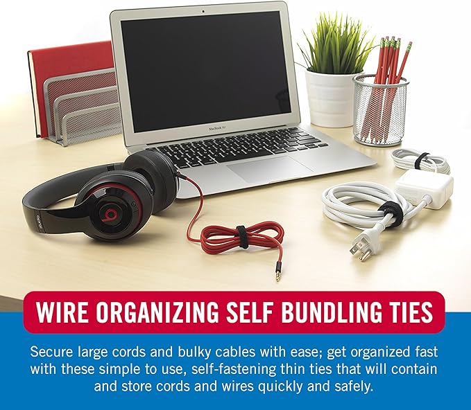 VELCRO Brand ONE-WRAP Cable Ties, 100Pk, 8 x 1/2" Black Cord Organization Straps, Thin Pre-Cut Design, Wire Management for Organizing Home, Office and Data Centers - Image 3