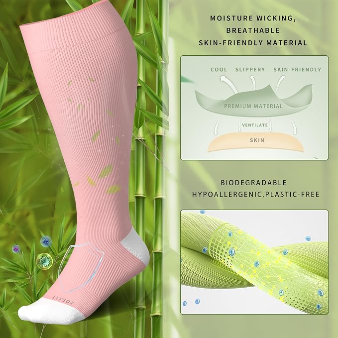 LEVSOX Wide Calf Compression Socks for Women&Men Plus Size 15-20mmHg Knee High Large Support Stockings for Circulation - Image 3