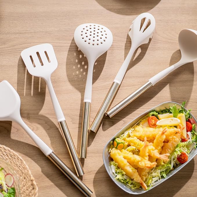 OOU Silicone Kitchen Cooking Utensils Set, 446°F Heat Resistant Kitchen Tool Set with Magnetic Wall Mounted Holder, 6 pcs Spatula Set with Stainless Steel Handle, Dishwasher Safe - Image 7