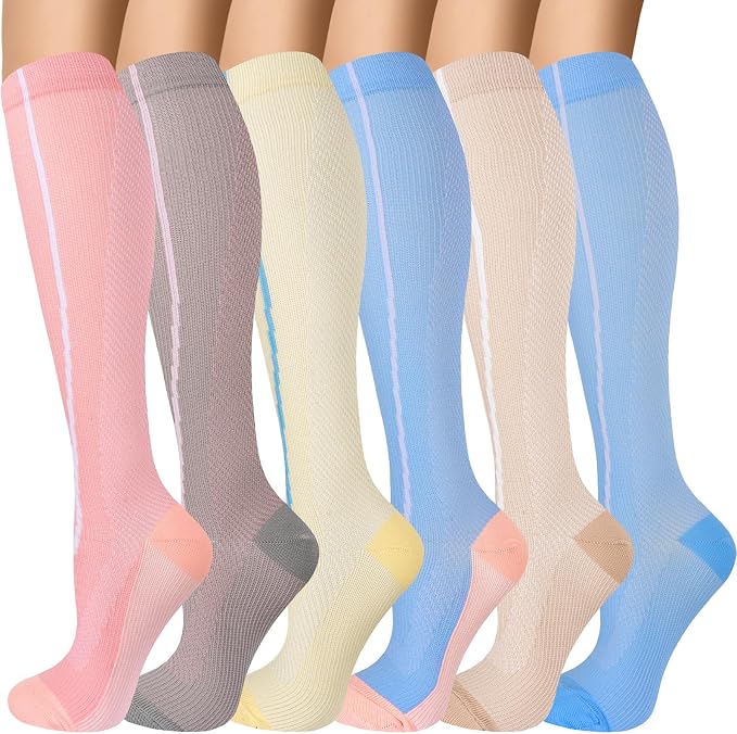 Compression Socks for Women & Men 6 Pairs | 20-30 mmHg Breathable & Moisture-Wicking Comfortable & Skin-Friendly Knee High Support Socks for Nurse, Travel, Pregnancy by OUIVIAL