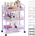 TOOLF 3 Tier Rolling Cart, Metal Utility Storage Cart with Wheels, Purple | 3 Hooks, Screwless Assembly, Trolley Organizer for Bathroom, Kitchen, Office, Nursery, Dorm, Laundry Room by TOOLF