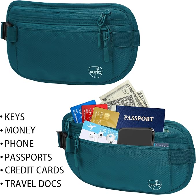 Money Belt, Hidden Travel Wallet for Passport, RFID Blocking Passport Pouch, Undercover Fanny Pack(Green) - Image 3