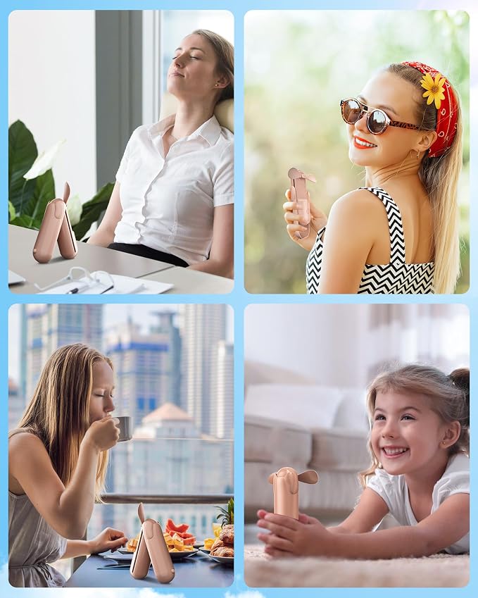 Mini Handheld Fan, Portable Hand Fan with USB Rechargeable, 2000 mAh Battery Operated, 3 Speeds Adjustable, 2 IN 1 Small Personal Pocket Fan for Women Girls Travel Outdoor - Image 7