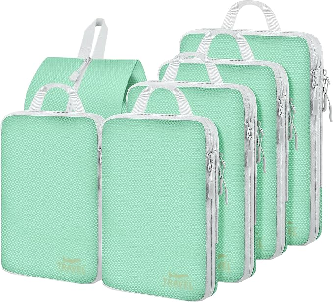 6 Set Compression Packing Cubes, Suitcase Organizer, Lightweight Travel Essentials, Compression Bags For Travel Accessories Luggage Storage Set (6Pcs, Matcha Green) by Unknown