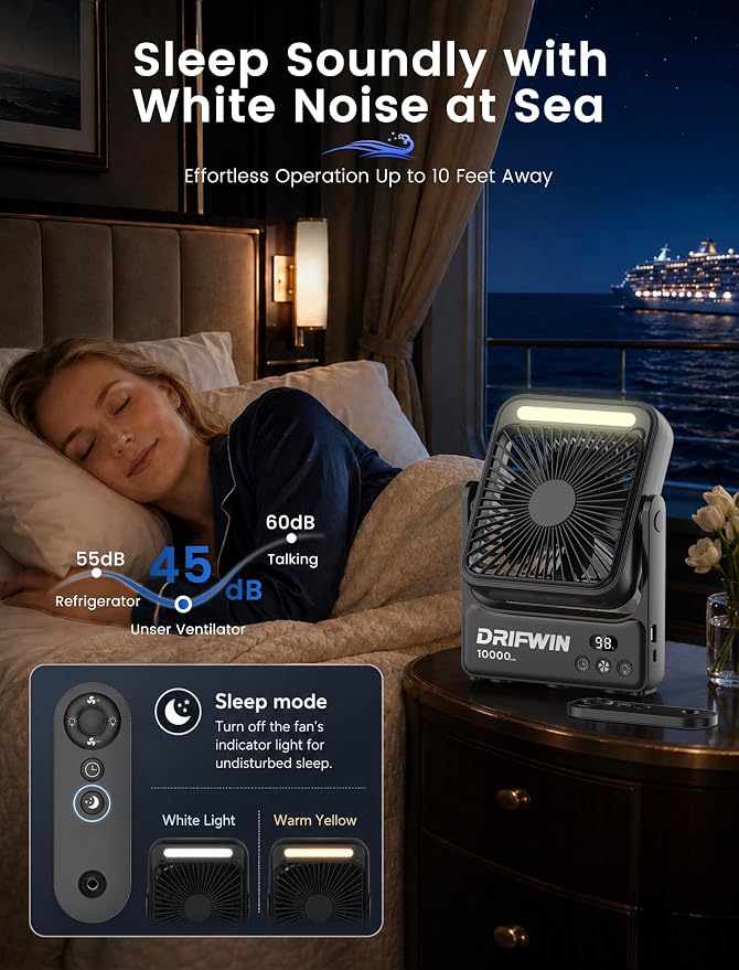 Magnetic Cruise Approved Fan with Night Light, 10000mAh Ultra-Slim Travel Fan, 4-Speed, Hook Design, Portable Fan for Cruise Ship Cabin, Bedroom Sleeping, Camping, Travel & Cruise Essentials 2026 - Image 4