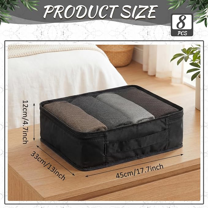 Silkfly 8 Pcs XL Packing Cube for Travel Luggage,Simple,Black | 17.7 x 13 x 4.7, Same Size, Black Suitcase Storage Organizer Set, Reusable Mesh Clothes Cube for Hiking Camp Family Accessory - Image 3