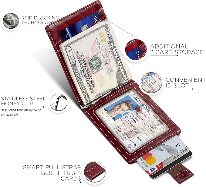 SERMAN BRANDS RFID Blocking Slim Bifold Genuine Leather Minimalist Front Pocket Wallets for Men with Money Clip Thin Mens - Image 4
