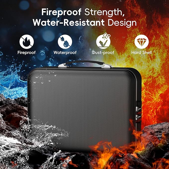 Fireproof Document Box with Lock, Waterproof Hard Shell File Organizer with Accordion Folder, Portable Fireproof File Safe Box for Home Office Storage of Documents, Laptop, Cash & Passports - Image 2