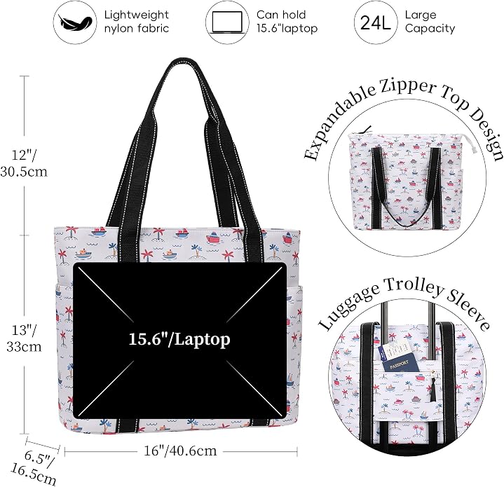 Tote Bag for Women with Laptop Compartment & Cup Holder,Nylon Bag for Work,Travel,Gym,Beach,Teacher,Nurse,School,Mom - Image 3
