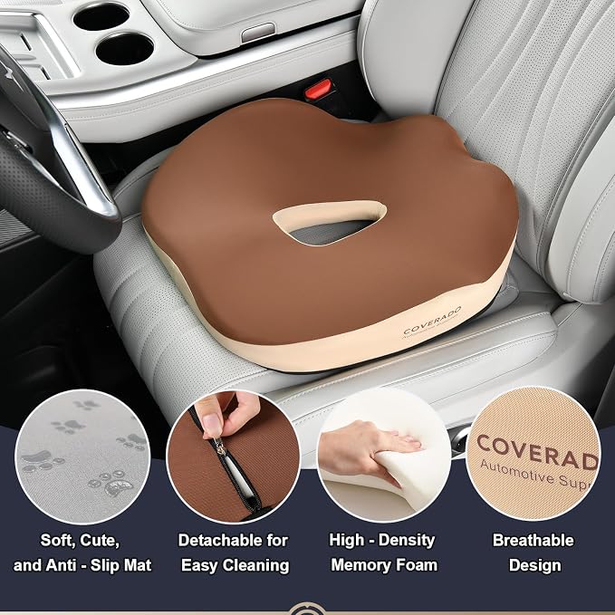 Coverado Car Seat Cushion with Memory Foam, Ergonomic Driving Seat Cushion for Sciatica, Tailbone, Back Pain Relief, Premium Non-Slip Washable Cushion for Car, Driver, Office, Wheelchair - Image 4