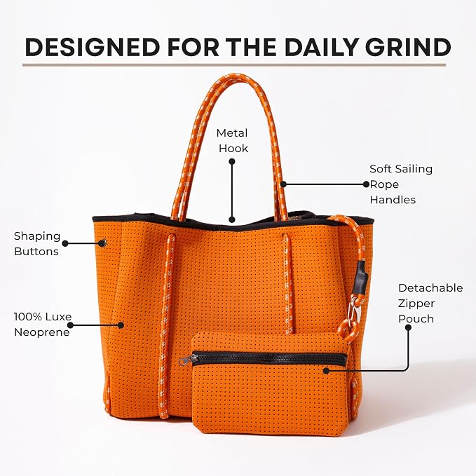 POPUPS Large Neoprene Tote Bag for Women - Everyday Designer Handbag for Travel Work and Beach with Pockets and Zipper Pouch - Image 5
