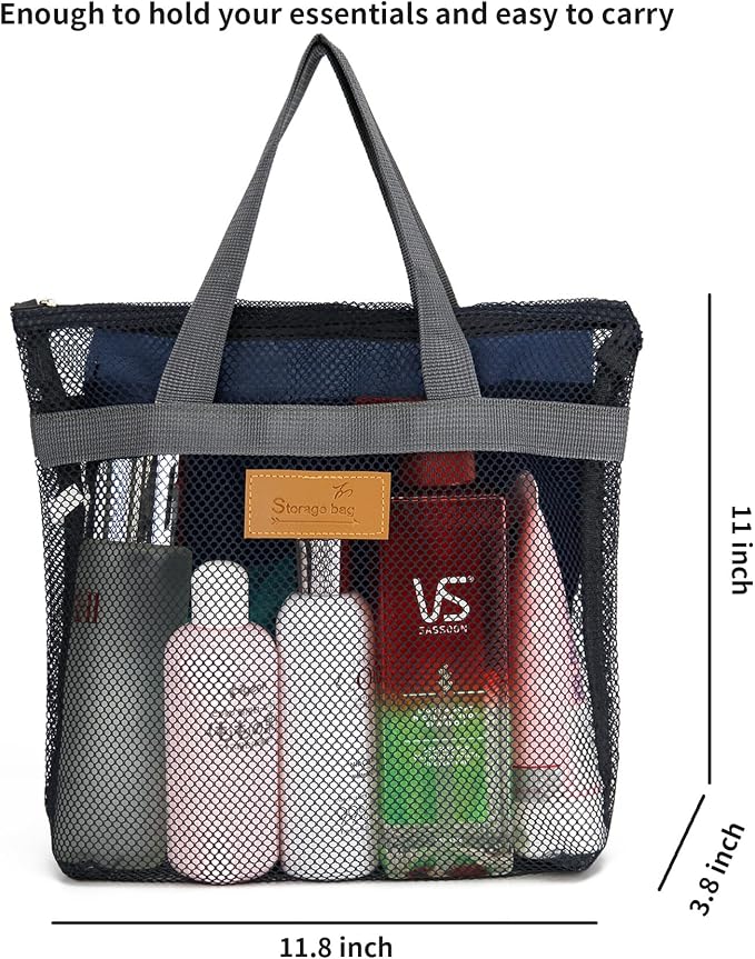 Mesh Shower Caddy Bag Portable Hanging Toiletry and Bath Organizer with Zipper for Travel, Gym, Camping, College Dorms, Beach - Image 5