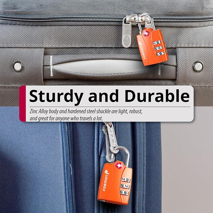 Fosmon TSA Approved Luggage Locks, 3 Digit Combination, 4 Pack Orange | Open Alert Indicator, Suitcase Travel Lock, Gym Locker Padlock, Travel Bag Zipper, Secure Combination - Image 4