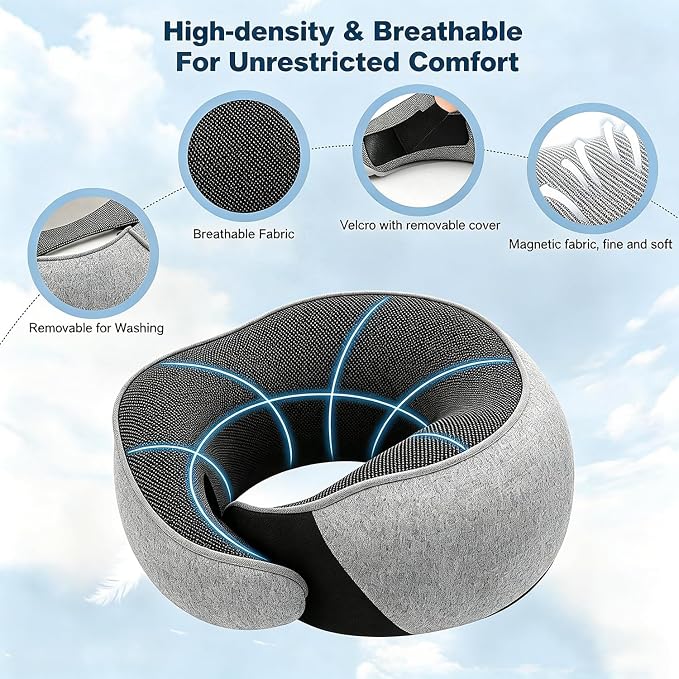 Ergonomic Airplane Pillow and Airplane Foot Hammock, Ultra Portable Neck Pillow with 360° Head Support, Portable Travel Foot Rest with Adjustable Strap, Includes Eye Mask & Ear Plugs, for Flight, Car - Image 5
