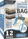 Cozy Essential Vacuum Storage Bags, 80% Compression Vacuum Seal Space Saver Plastic Packaging Bags for Clothes, Blankets, Pillow, Bedding, Comforters, Sealer Clothing Storage,12 Small by CozyEssential