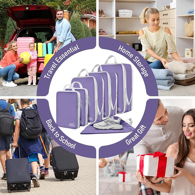 6 Set Compression Packing Cubes, Suitcase Organizer, Lightweight Travel Essentials, Compression Bags For Travel Accessories Luggage Storage Set (6Pcs, Purple) - Image 7