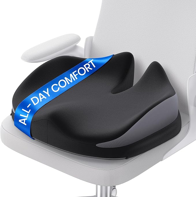 Benazcap Large Seat Cushion for Office Chair Memory Foam Coccyx Pain Relief Cushion Pillow for Back Support Non-Slip Seat Pad by Benazcap