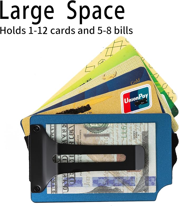 Minimalist Wallet for Men, Slim Metal RFID Blocking Wallet Credit Card Holder Money Clip & Cash Strap, Scratch-Resistant Holds 15 Cards,Ideal Gift for Men | Matt Blue - Image 2
