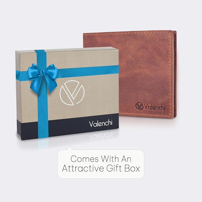 VALENCHI Genuine/Real Leather Bifold Wallet For Men - RFID Blocking/Protected Men's Slim Wallet - Christmas Gifts For Men (Cognac Vintage BF01) - Image 6