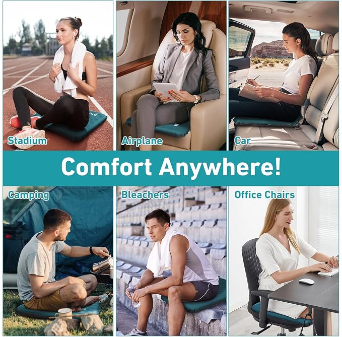 Inflatable Seat Cushion, Self Inflating Compact Stadium Seat Cushion | Airplane Bleacher Seat Cushion Comfortable & Portable Blow-Up High Density Foam Pad for Travel Outdoors Camping (Blue) - Image 7