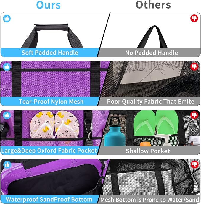 KABAQOO Mesh Beach Bag, Extra Large Beach Bags with 9 Pockets & Zipper Waterproof Lightweight Beach Tote for Beach/Pool Trip - Image 5