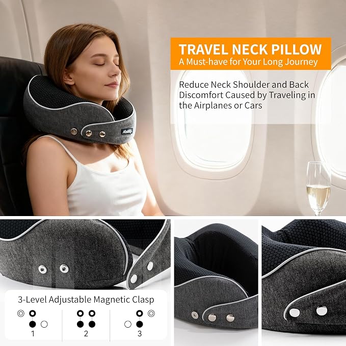Travel Pillow, Memory Foam Neck Pillow Airplane, Travel Pillows for Airplanes, 360º Ergonomic Design Travel Neck Pillow for Travel, Car Rides, and Home, Ideal for Adults and Kids - Image 4