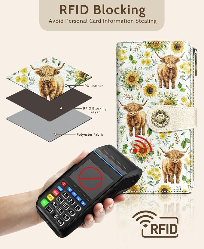 GIANCOMICS Highland Cow Womens Wallet RFID, Cute Credit Card Holder Bifold | Billfold, Cute Cash Purse, Travel Zipper Coin Pocket, Compact Clutch, PU Leather, ID Window, 11 Card Slots, Ladies Gift Woman - Image 4