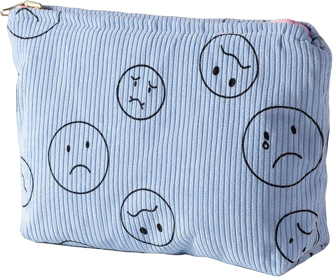 Cosmetic Bags for Women - Corduroy Cosmetic Bag Aesthetic Women Handbags Purses Smile Dots Makeup Organizer Storage Makeup Bag Girls Case Bags (Double Pink Blue) - Image 3