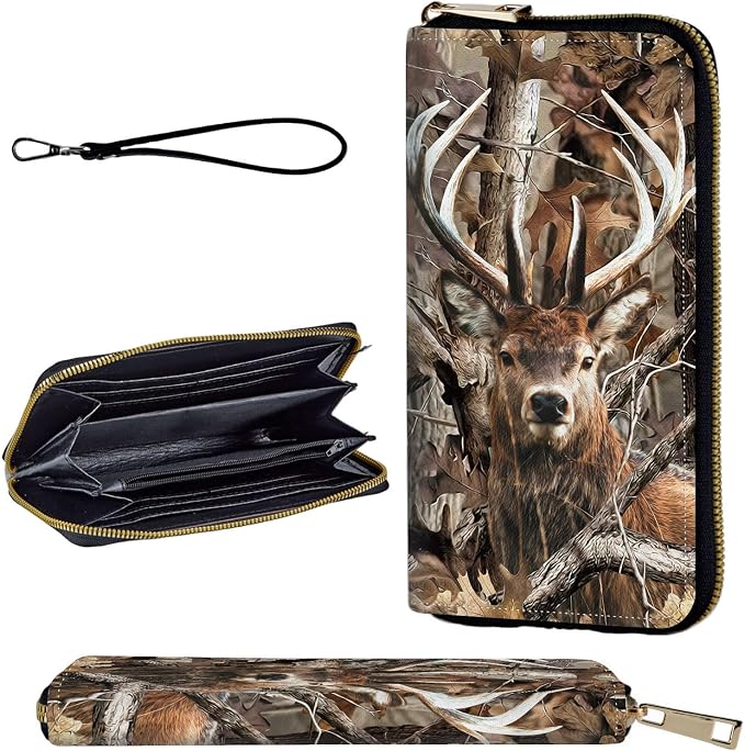 Wallet,Leather Long Wallet Suitable For Ladies And Teenagers - Detachable Wristband + RFID Travel Wallet With Card Slot - Camo Forest Deer by Unknown